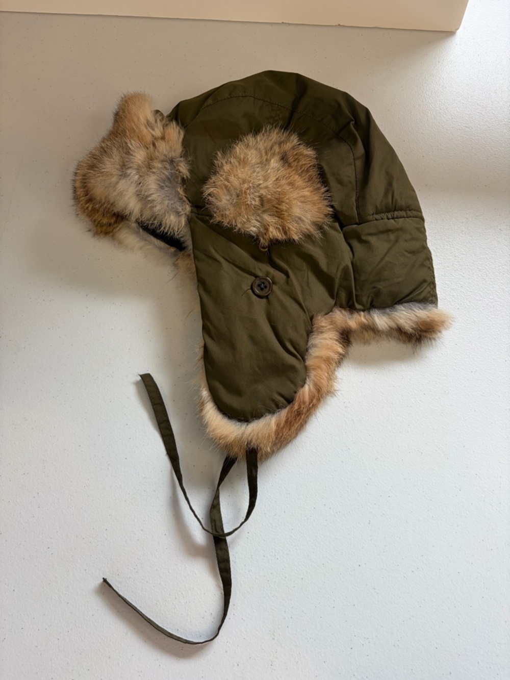 Vintage Green Rabbit Fur Trim Trapper Hat Mens Medium Hunting Winter Cabin 90s